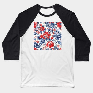 Red White and Blue Patriotic Shabby Floral Baseball T-Shirt